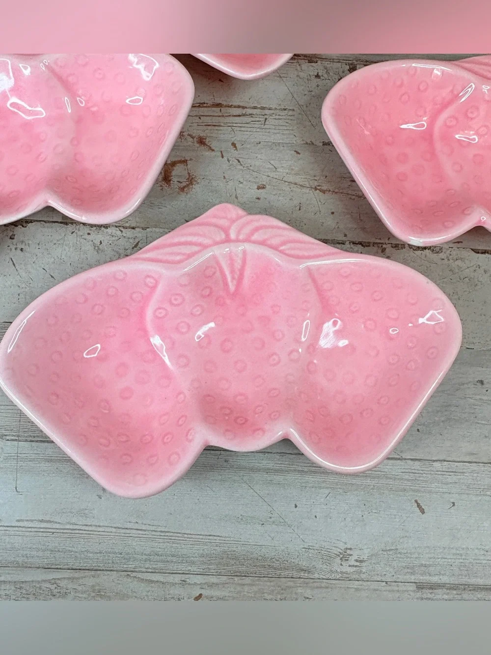 Lot Of 4 Vintage Dessert Dishes MCM Belmar of California Pink Strawberry